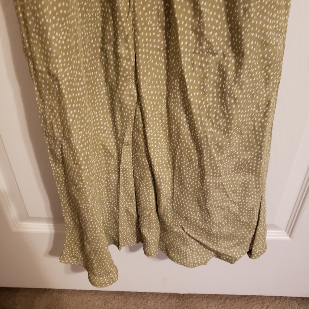 Hello Molly Olive Green Polka Dot Slip Midi Dress with Side Slit - Picture 7 of 15